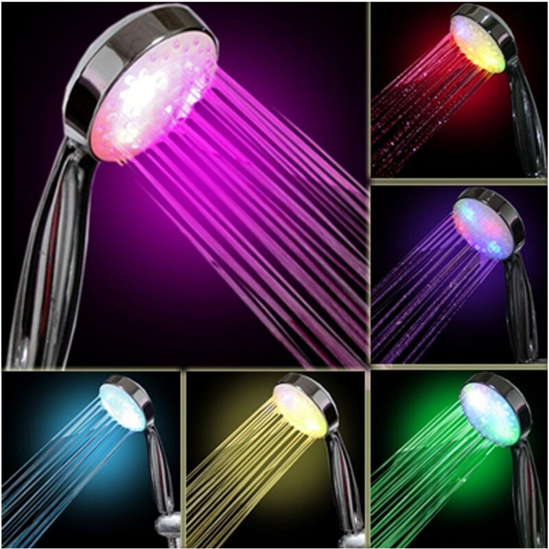 foto del prodotto trade shop traesio miscelatore braccio doccia multicolor a led 7 colori cromoterapia soffione 