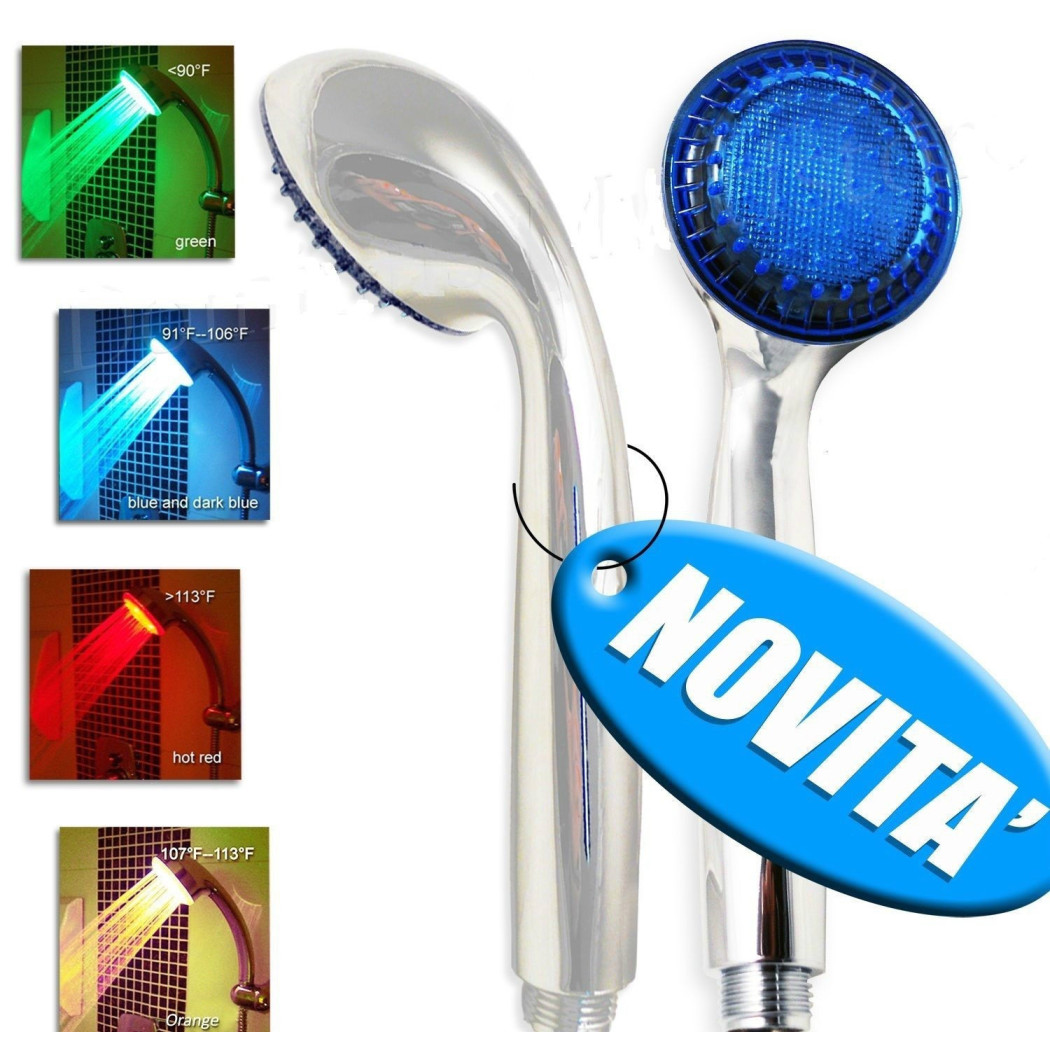 foto del prodotto trade shop traesio miscelatore doccia indicazione termica a led 4 colori cromoterapia soffione 