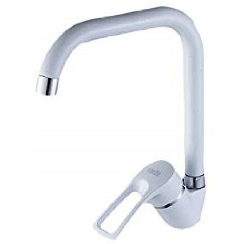 foto del prodotto trade shop traesio - miscelatore lavello bianco squadrato ischia lavandino cucina monoforo monocomando -