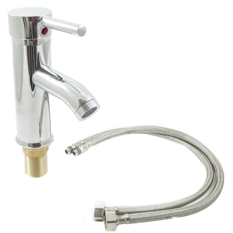 foto del prodotto trade shop traesio miscelatore rubinetto collo lungo monocomando lavabo bagno tondo cromato 