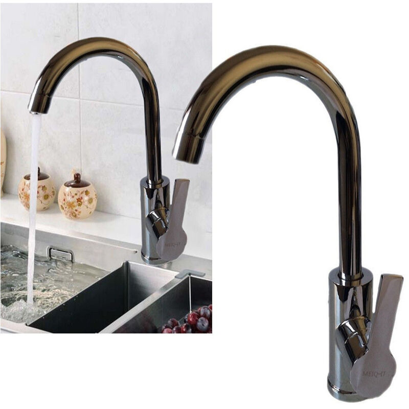 foto del prodotto trade shop traesio - miscelatore rubinetto lavabo lavello cucina acciaio cromato monocomando -