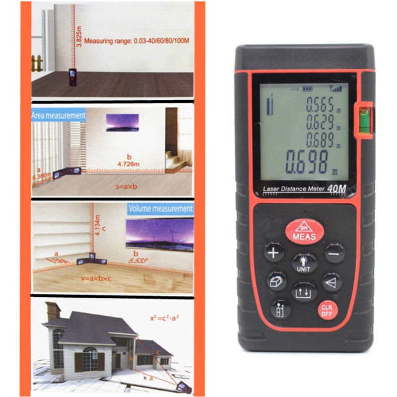 foto del prodotto trade shop traesio misuratore di distanza metro puntatore laser ultrasuoni display lcd misura 40 mt 