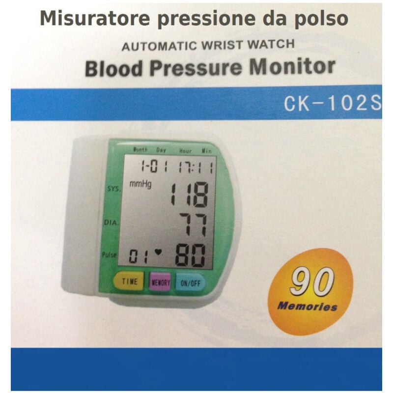 foto del prodotto trade shop traesio misuratore di pressione da polso digitale automatico da viaggio sfigmomanometro 