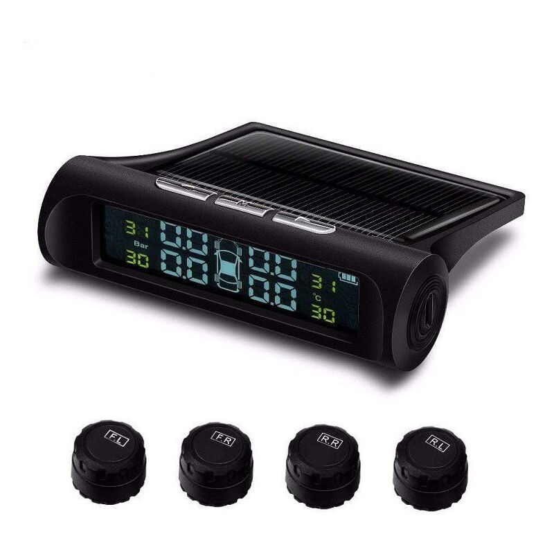 foto del prodotto trade shop traesio misuratore di pressione ruote auto digitale solare wireless tpms 4 sensori 