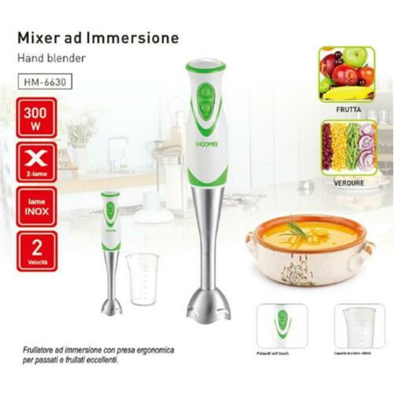 foto del prodotto trade shop traesio mixer ad immersione multifunzione 300 watt 2 velocita cucina hoomei hm 6630 