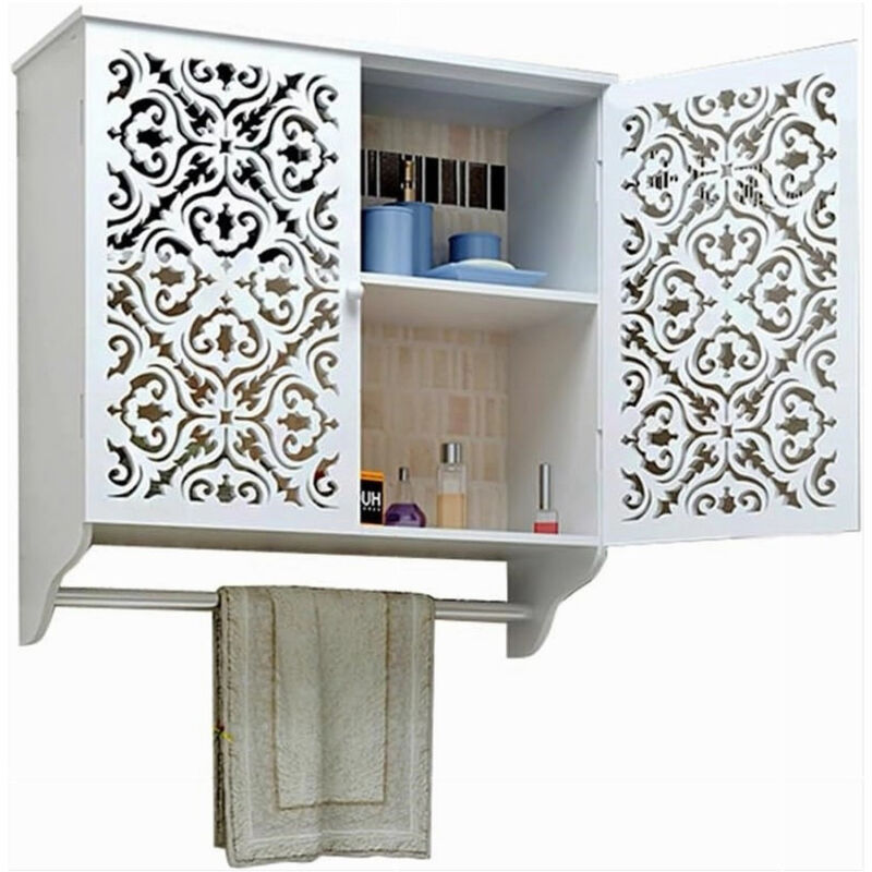 foto del prodotto trade shop traesio mobiletto da bagno a parete con portasciugamani armadietto in mdf a 2 livelli 