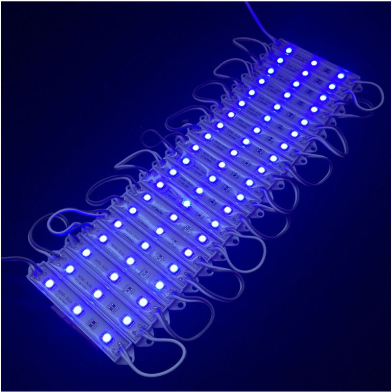 foto del prodotto trade shop traesio modulo da 20 pezzi a 3 led smd 5050 5630 freddo caldo blu rosso verde rgb ip65 blu smd 5630