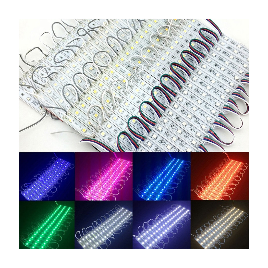 foto del prodotto trade shop traesio modulo da 20 pezzi a 3 led smd 5050 5630 freddo caldo blu rosso verde rgb ip65 rgb smd 5050