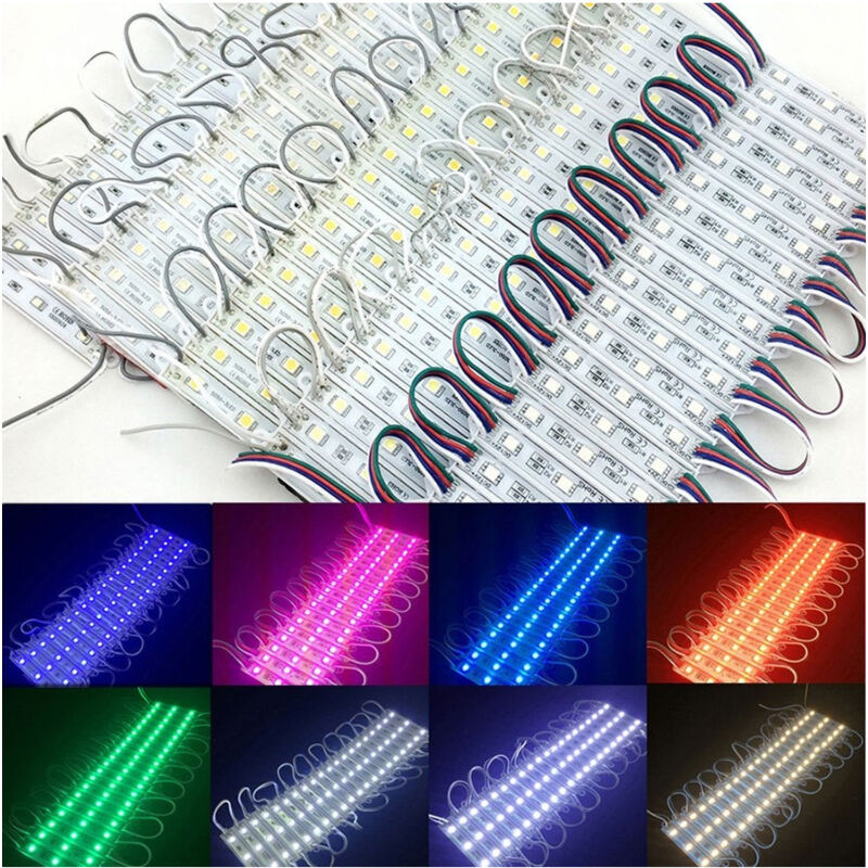foto del prodotto trade shop traesio modulo da 20 pezzi a 3 led smd 5050 5630 freddo caldo blu rosso verde rgb ip65 rgb smd 5630