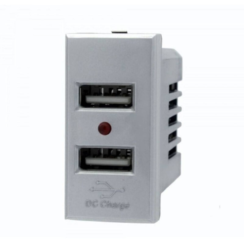 foto del prodotto trade shop traesio modulo presa caricatore usbx2 5v 2,1a grigio silver compatibile bticino axolute 