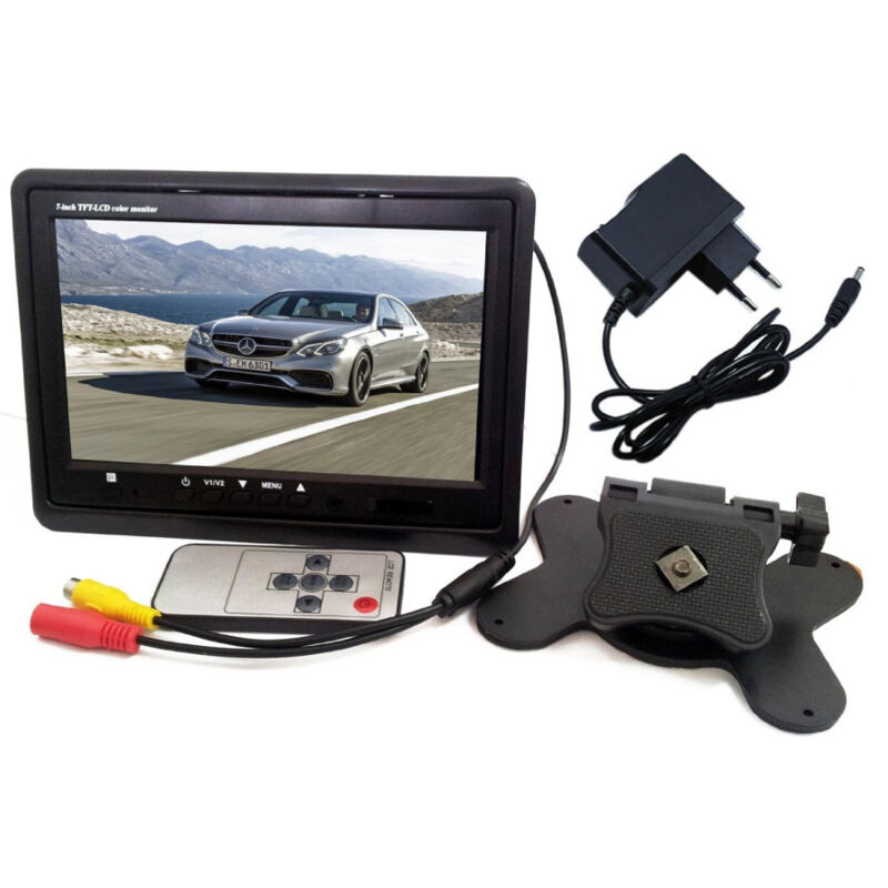 foto del prodotto trade shop traesio monitor lcd tft 7 a colori auto camper x poggiatesta telecomando e caricatore 