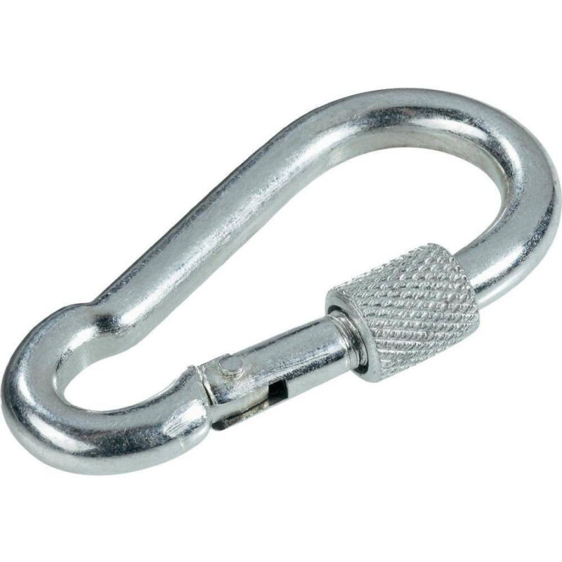 foto del prodotto trade shop traesio moschettone con chiusura acciaio aggancio di sicurezza con ghiera a vite 80 mm 