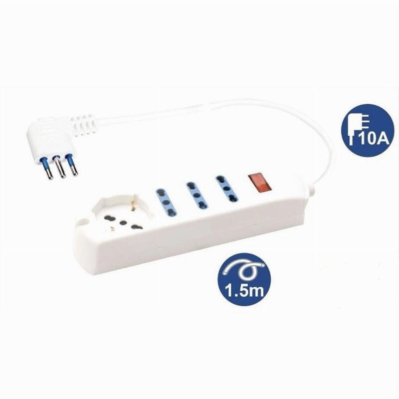 foto del prodotto trade shop traesio multipresa 1 presa universale schuko 3 bipasso 10 16a spina 10a cavo 1.5mt 80083 