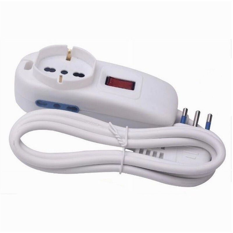 foto del prodotto trade shop traesio multipresa 1 uscite universali 2 bipasso 10 16a spina 10a cavo 1.5mt bianco 80187n 