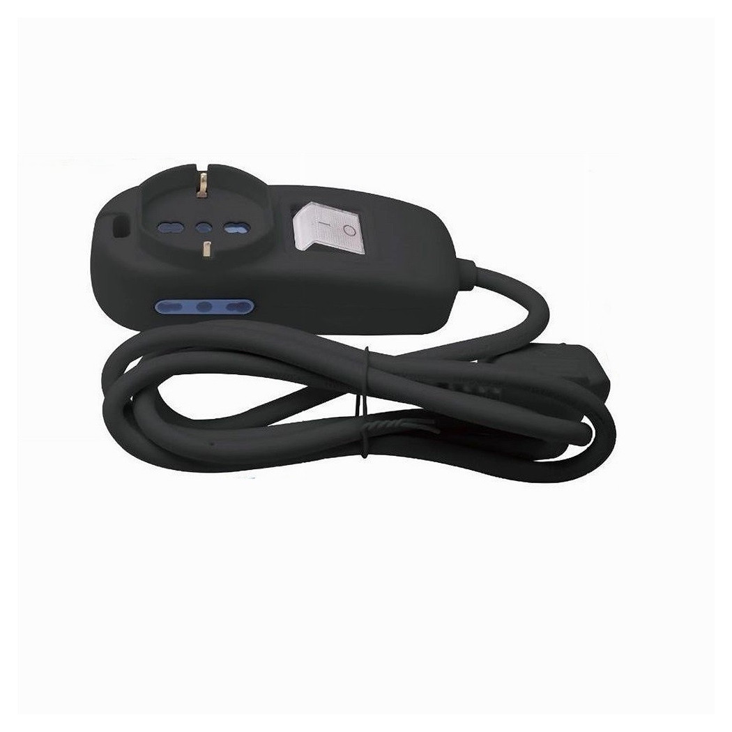 foto del prodotto trade shop traesio multipresa 1 uscite universali 2 bipasso 10 16a spina 16a cavo 1.5mt nera 80336n 