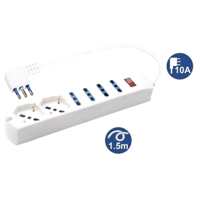 foto del prodotto trade shop traesio multipresa 2 prese universali 4 bipasso 10 16a spina 10a cavo 1.5 metri 80084 