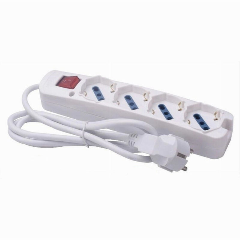 foto del prodotto trade shop traesio multipresa 4 uscite universali spina 16a cavo 1.5mt bianco con interruttore 80174n 