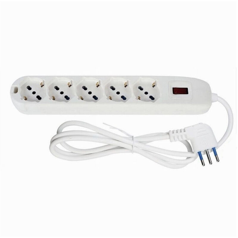 foto del prodotto trade shop traesio multipresa 5 uscite universali spina 10a cavo 1.5mt ciabatta colore bianco 80185n 