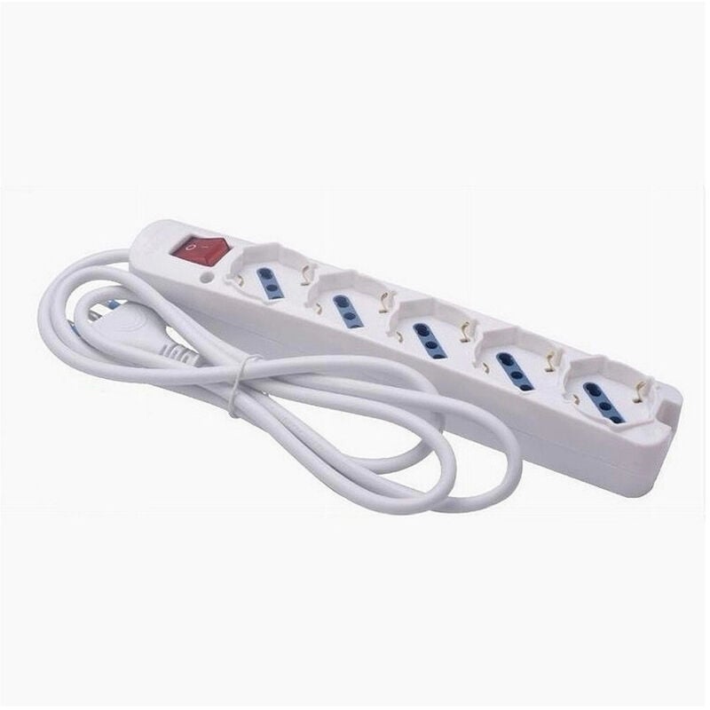 foto del prodotto trade shop traesio - multipresa 5 uscite universali spina 16a cavo 1.5 mt interruttore bianco 80180n -
