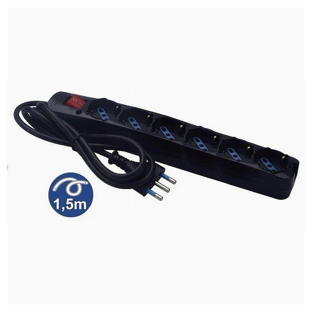 foto del prodotto trade shop traesio multipresa 6 uscite universali schuko bipasso spina 16a cavo 1.5 mt nero 80098n 