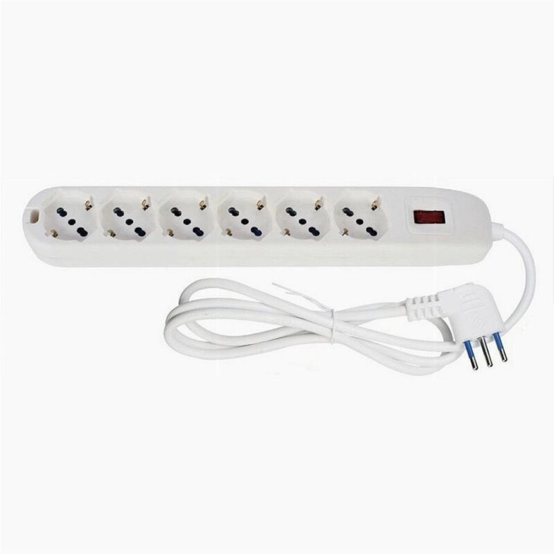 foto del prodotto trade shop traesio multipresa 6 uscite universali spina 10a cavo da 1.5 mt bianco ciabatta 80183n 