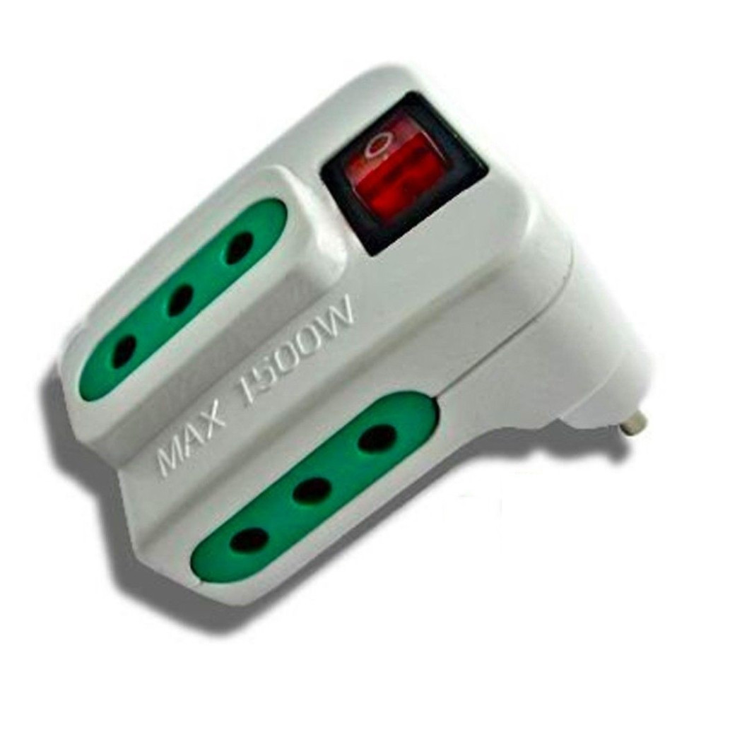 foto del prodotto trade shop traesio multipresa adattatore elettrico tripla spina 10a e 3 prese con interruttore 