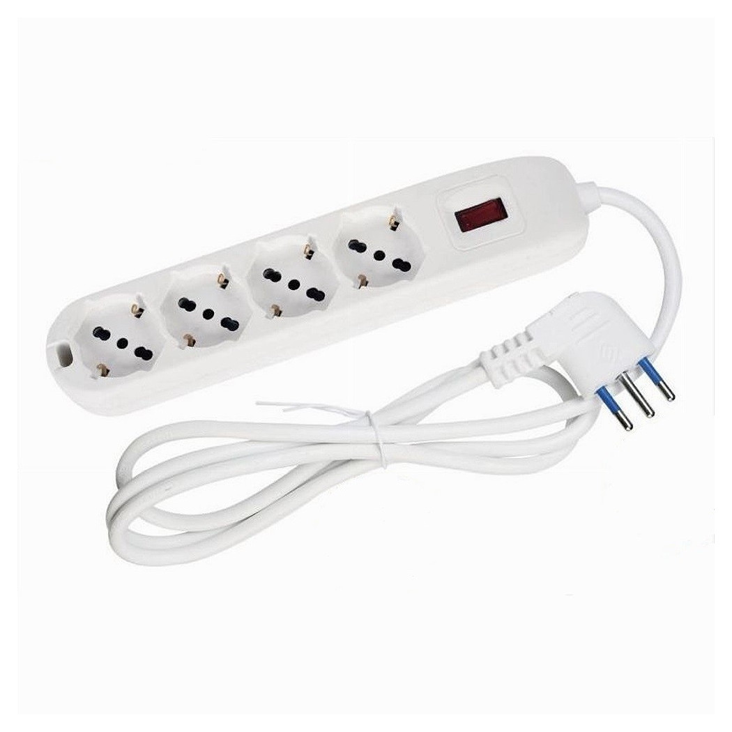 foto del prodotto trade shop traesio multipresa ciabatta 4 uscite universali spina 10a cavo 1.5 metri bianco 80184n 