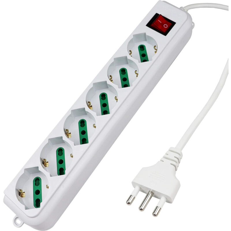 foto del prodotto trade shop traesio multipresa ciabatta elettrica a 6 posti con protezione sovraccarico 250v 2500w 