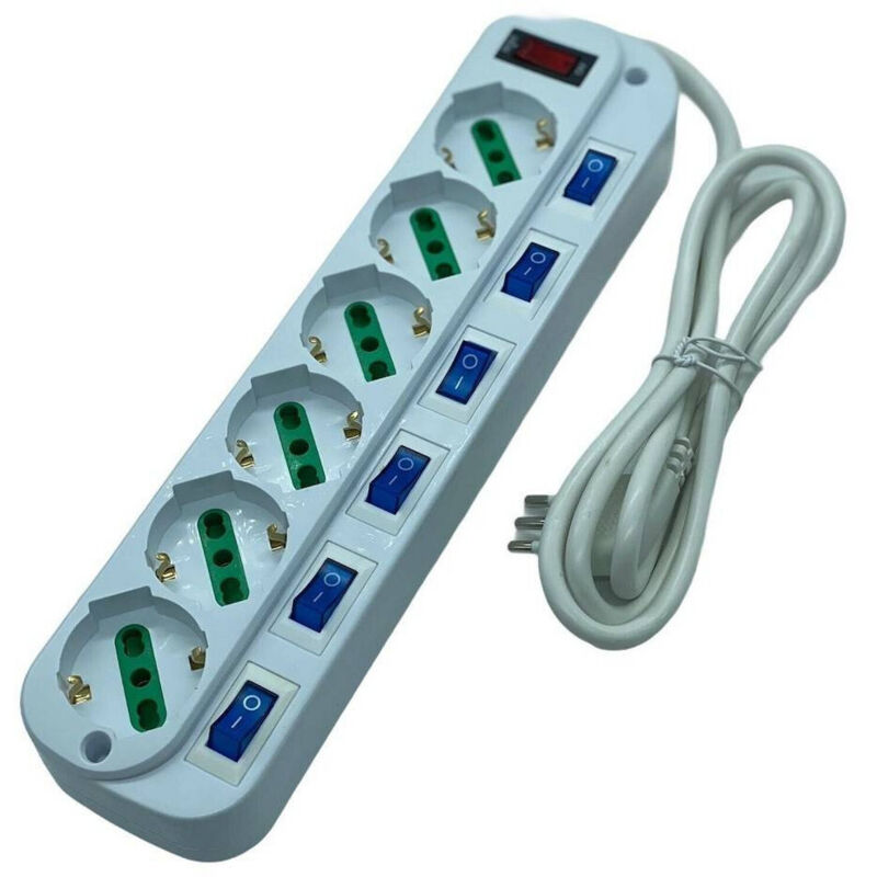 foto del prodotto trade shop traesio multipresa ciabatta elettrica con 6 prese universali ita 10 16a schuko bipasso 