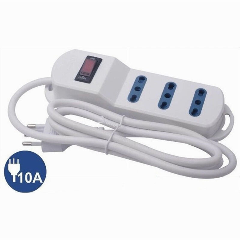 foto del prodotto trade shop traesio multipresa con 3 uscite universali bipasso spina 10a cavo 1.5 mt bianco 80091n 