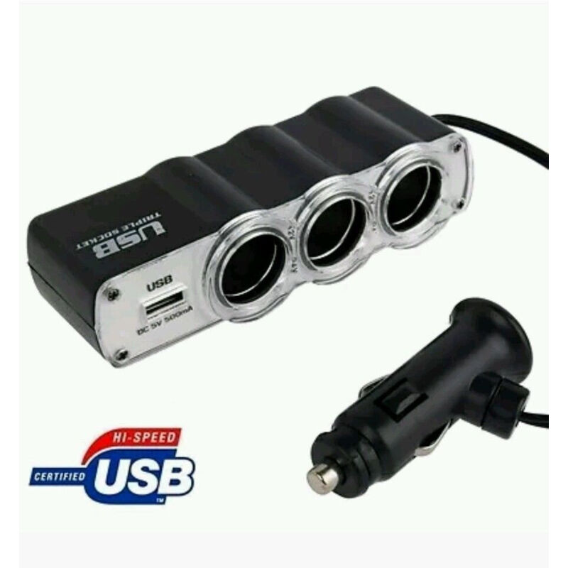 foto del prodotto trade shop traesio multipresa moltiplicatore 3 prese accendisigari 12 24 volt presa usb per auto 