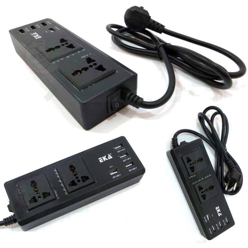 foto del prodotto trade shop traesio multipresa presa universale 2 spine uk ita 4 usb 2.1a 1a 5v interruttore nero 