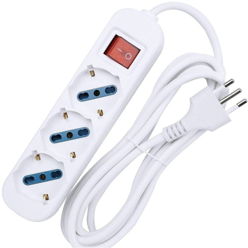 foto del prodotto trade shop traesio multipresa shuko bipasso 10 e 16 amp 3 posti ciabatta elettrica con interruttore 
