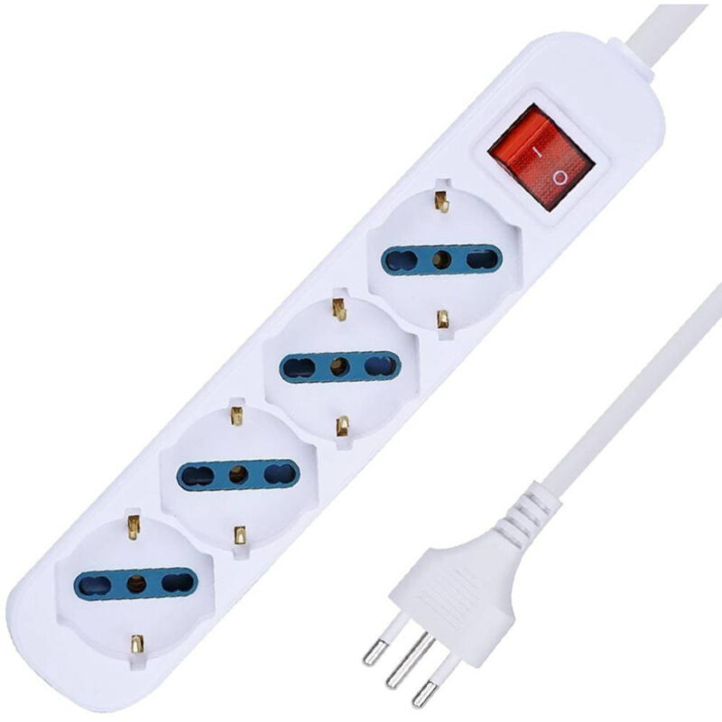 foto del prodotto trade shop traesio multipresa shuko bipasso 10 e 16 amp 4 posti ciabatta elettrica con interruttore 
