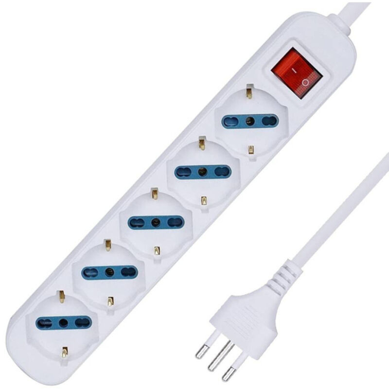 foto del prodotto trade shop traesio multipresa shuko bipasso 10 e 16 amp 5 posti ciabatta elettrica con interruttore 