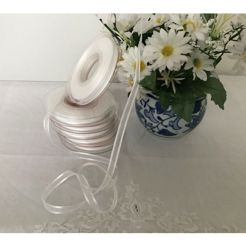 foto del prodotto trade shop traesio nastro organza doppio raso 6 mm rotolo bobina 23m decorazioni fai da te bianco