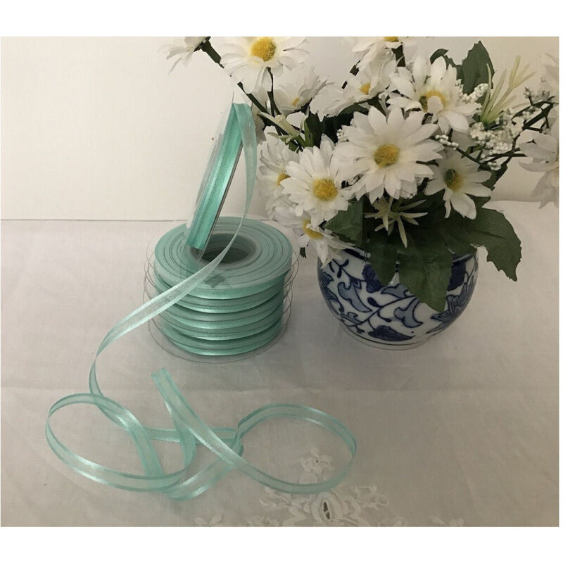 foto del prodotto trade shop traesio - nastro organza doppio raso 6 mm rotolo bobina 23m decorazioni fai da te - verde tiffany