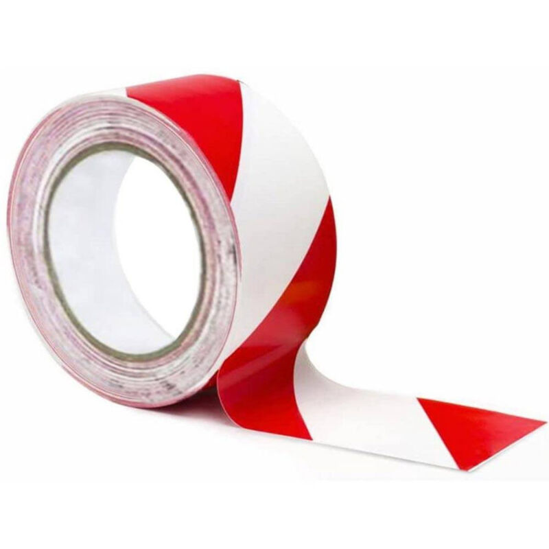 foto del prodotto trade shop traesio nastro segnaletico di sicurezza rotolo da 50 mt segna percorso bianco rosso 