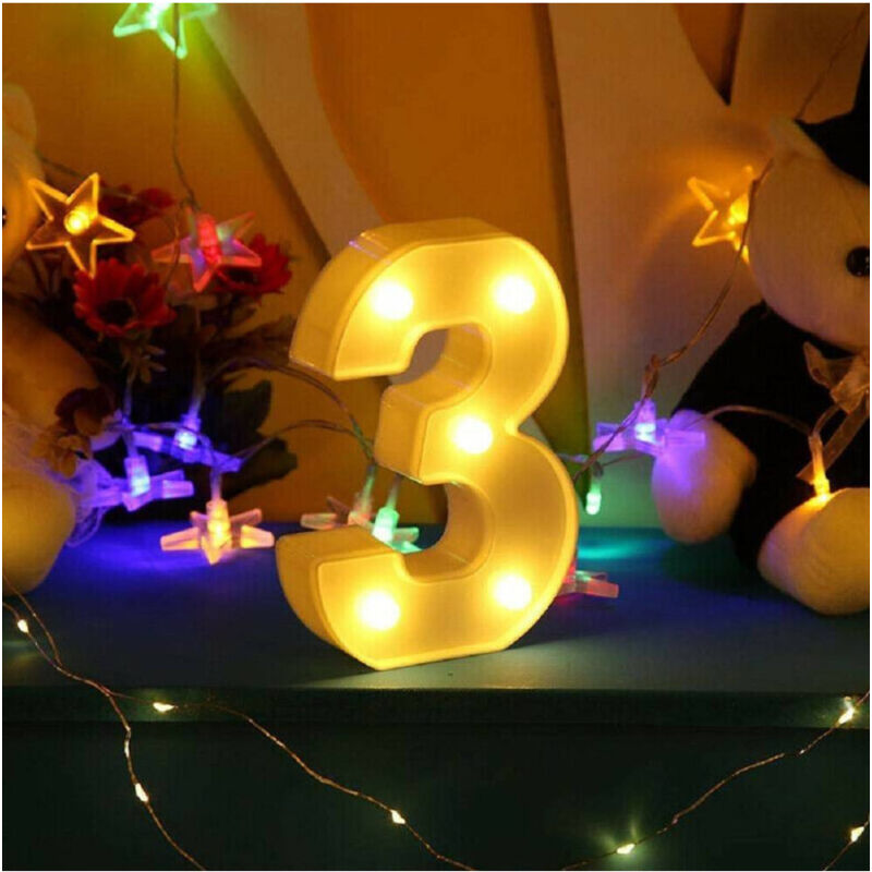 foto del prodotto trade shop traesio numero 3 luminoso bianco a led decoro per eventi feste luce calda 3000k 16x3cm 