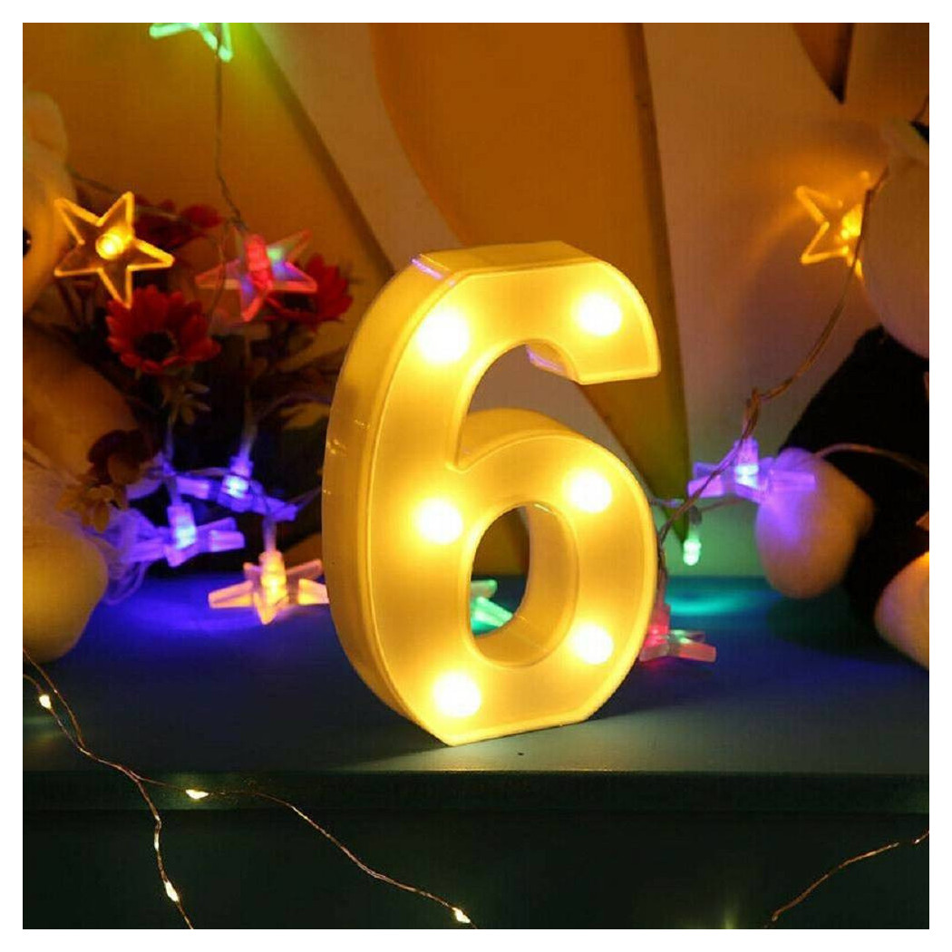 foto del prodotto trade shop traesio numero 6 luminoso bianco a led decoro per eventi feste luce calda 3000k 16x3cm 
