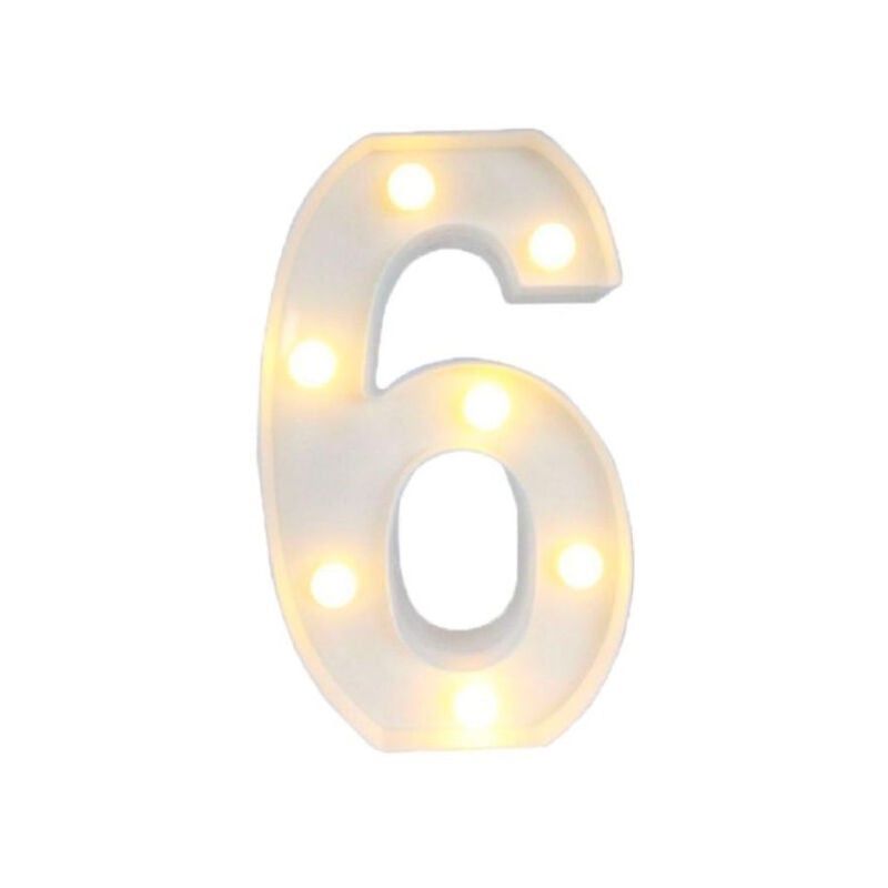 foto del prodotto trade shop traesio numero 6 luminoso con luci led a batteria decorazioni per la casa dim. 22 cm 