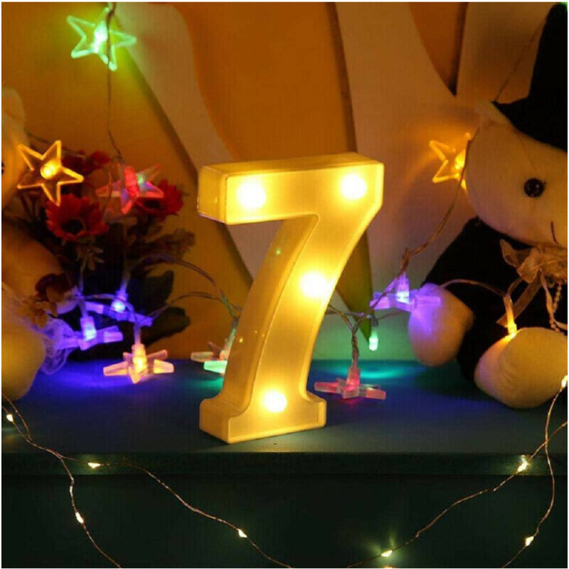 foto del prodotto trade shop traesio numero 7 luminoso bianco a led decoro per eventi feste luce calda 3000k 16x3cm 