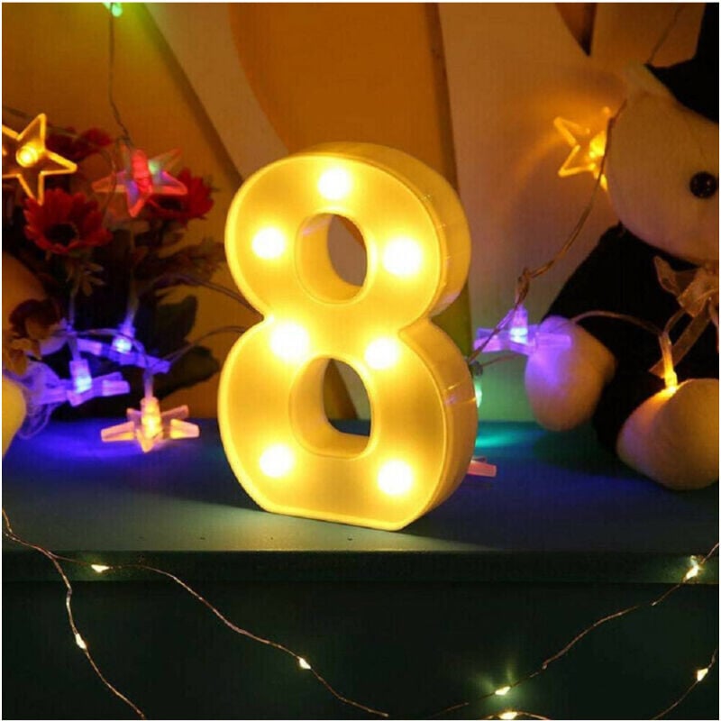 foto del prodotto trade shop traesio numero 8 luminoso bianco a led decoro per eventi feste luce calda 3000k 16x3cm 