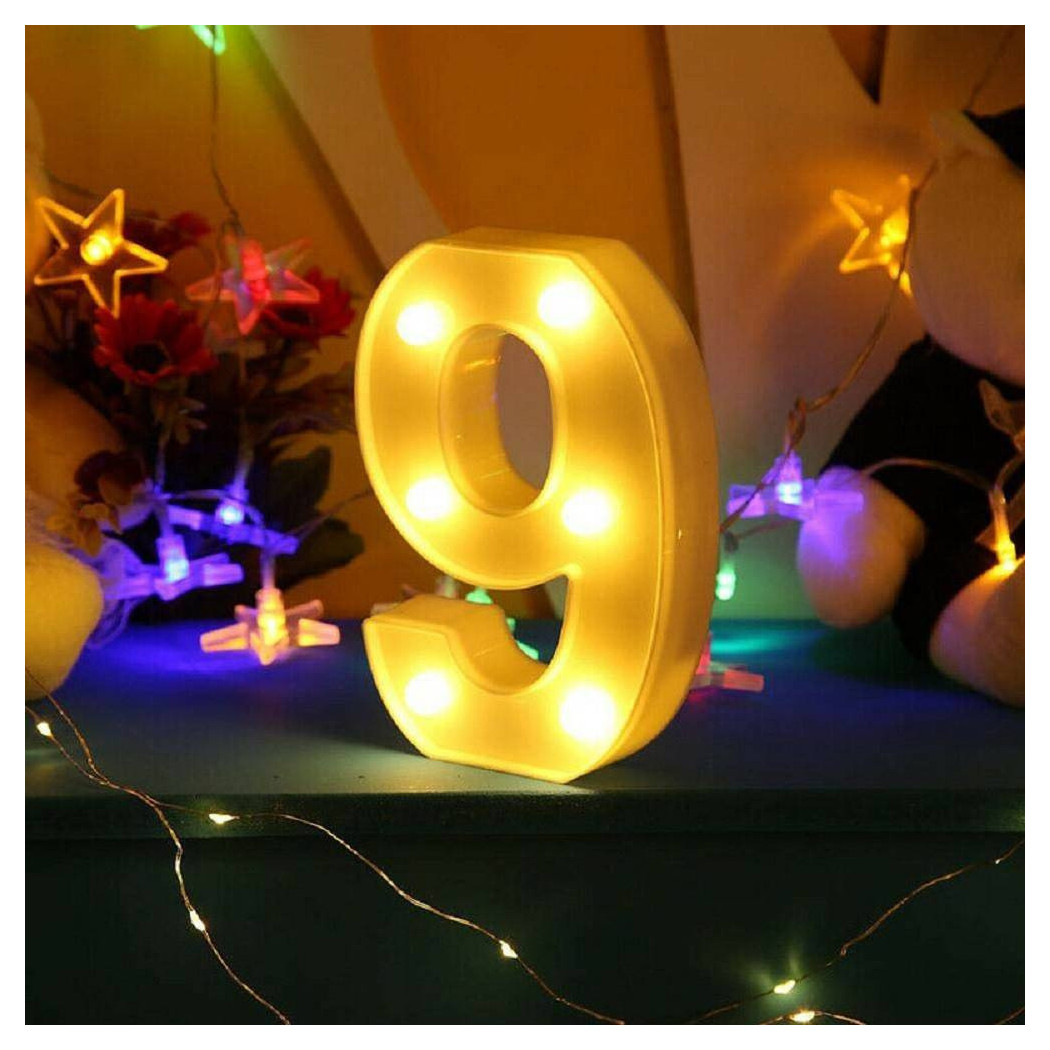 foto del prodotto trade shop traesio numero 9 luminoso bianco a led decoro per eventi feste luce calda 3000k 16x3cm 