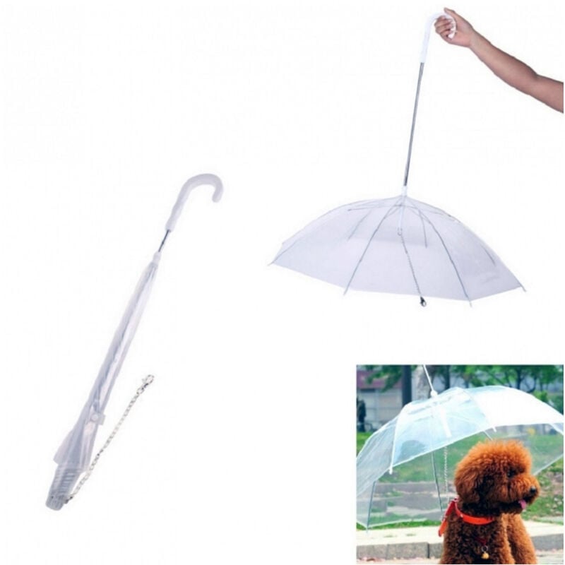 foto del prodotto trade shop traesio ombrello portatile trasparente cane animali antivento pioggia guinzaglio collare 