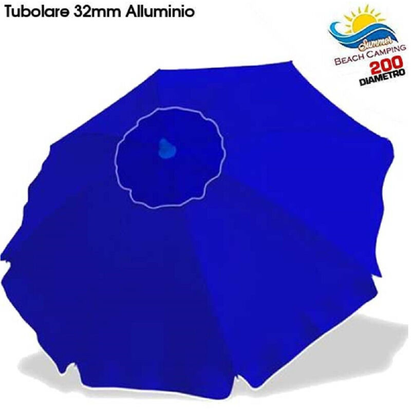 foto del prodotto trade shop traesio ombrellone da spiaggia alluminio 2 mt con snodo tessuto polyestere blu palo 32mm 