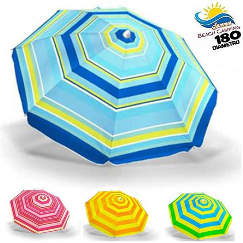 foto del prodotto trade shop traesio - ombrellone mare spiaggia diametro 180 cm con snodo tessuto in polyest palo 32mm -