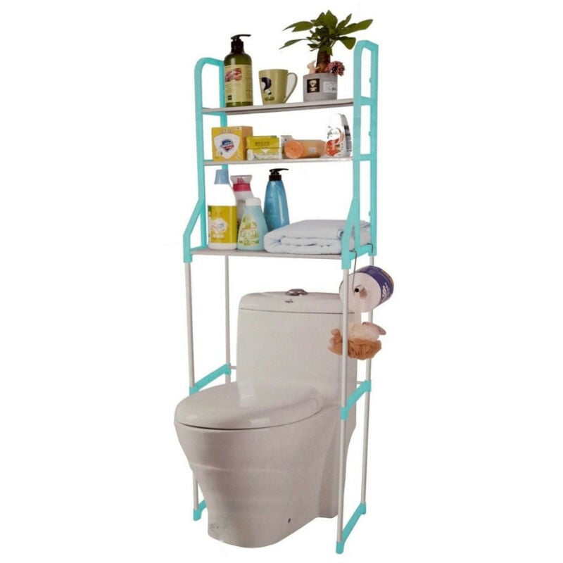 foto del prodotto trade shop traesio organizer 3 mensole scaffale sopra wc bagno lavanderia salvaspazio blu 