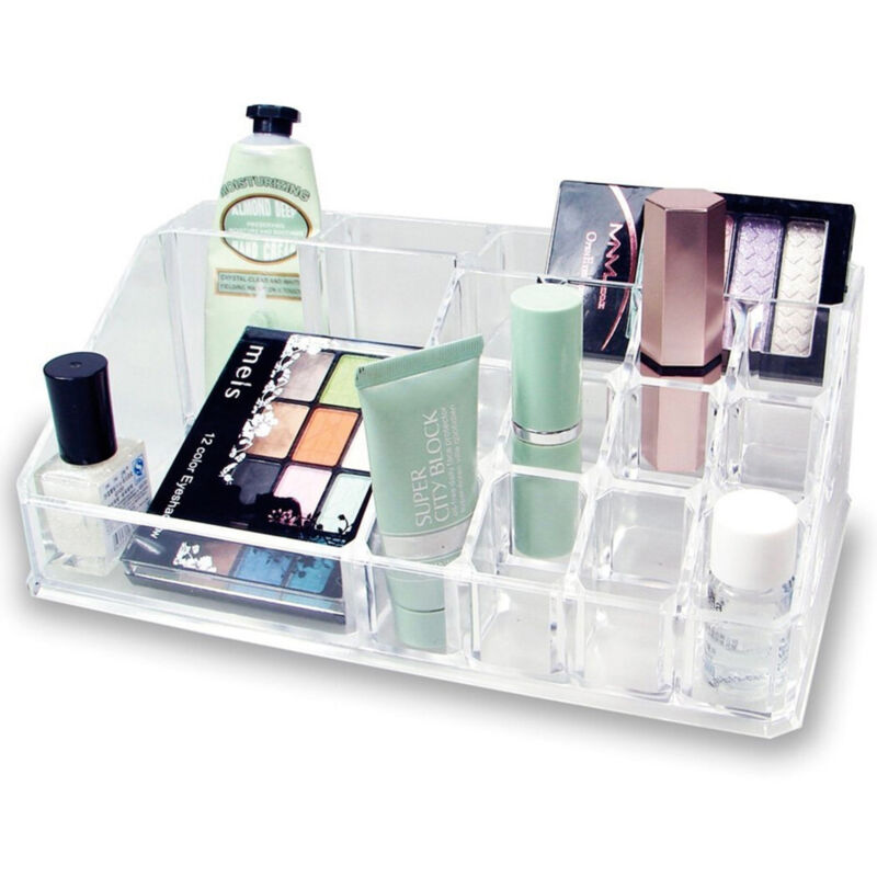foto del prodotto trade shop traesio organizer cosmetici make up accessori espositore 16 scomparti 17 x 9cm acrilico 