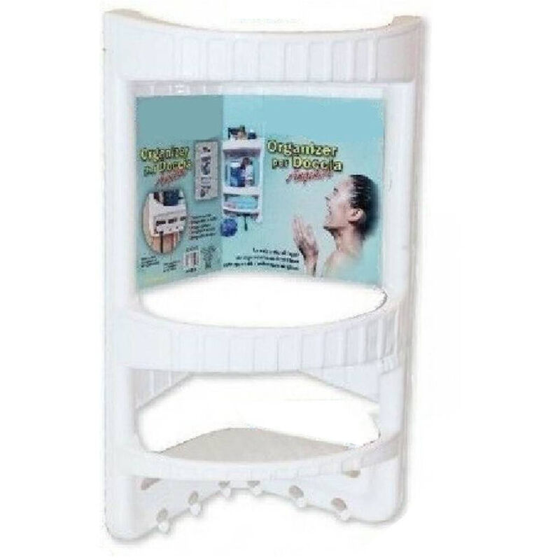 foto del prodotto trade shop traesio - organizer in plastica 3 ripiani mensole angolare con bagno doccia accessori -